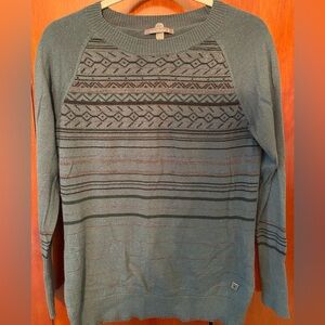 Green sweater with black, grey & grey accents.